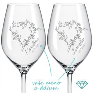 Svadobné poháre na víno Rozkvitnuté srdcia s kryštálmi 2 ks